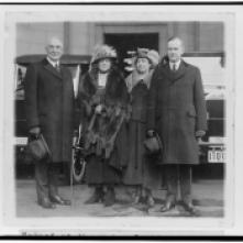 President and Mrs. Harding beside the Coolidges outside Union Station en route to the Inauguration, March 1921.