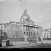 Massachusetts State House, flags lowered at half-mast in honor of the late former President Coolidge, January 1933