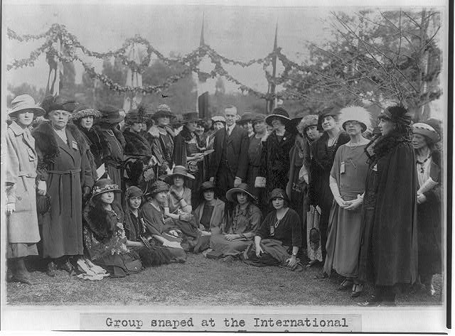 Coolidges at the Pan American Conference of Women, Baltimore, April 28, 1922. Delegates from 21 nations took part in the gathering. 