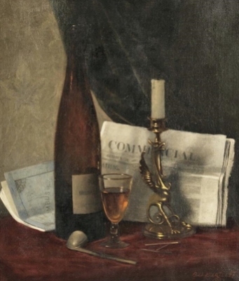 Still Life with Newspaper, Candle, Pipe, and Wine Glass