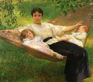 The Hammock, 1895. Depicts wife Edith, daughter Sally and son Ted.