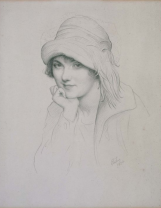 Portrait of a Woman in Feathered Hat, 1922. Graphite.
