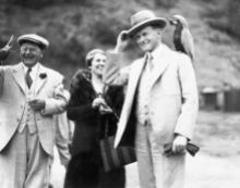 The Coolidges visiting Wrigley's aviary, Catalina Island, California.