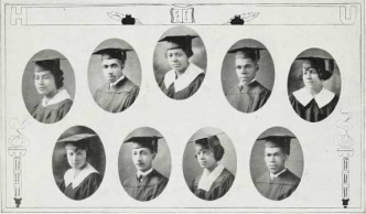 Graduating Class (1924): Top-Kanata Rodgers, Clifford Rucker, Fannie Smith, Howard Smith, Stella Shipley; Bottom-Harriette Stewart, William Spiller, C. Edythe Taylor, August Terrence Jr.