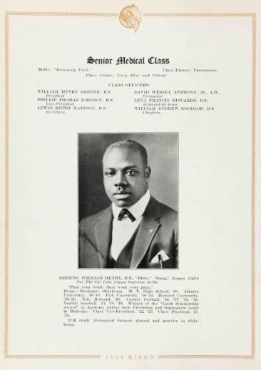 Howard's Medical Graduates, Class of 1924: beginning with William Henry Greene.