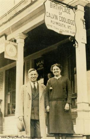 Will Rogers visiting the Coolidge Homestead, Plymouth Notch, Vermont.