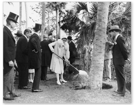 Grace planting tree at Bok Tower Feb 1929 Underwood Archives