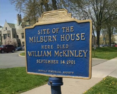 The historical marker for where the Milburn House once stood, Buffalo, New York.