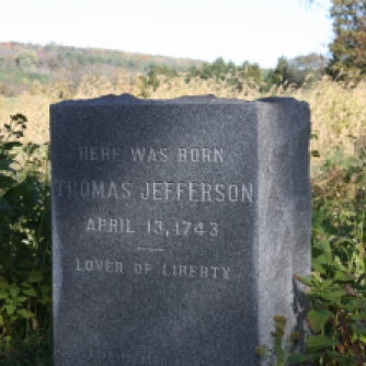 Marker at Shadwell, where Jefferson's birthplace stood. Photo credit: Liberty and Light.