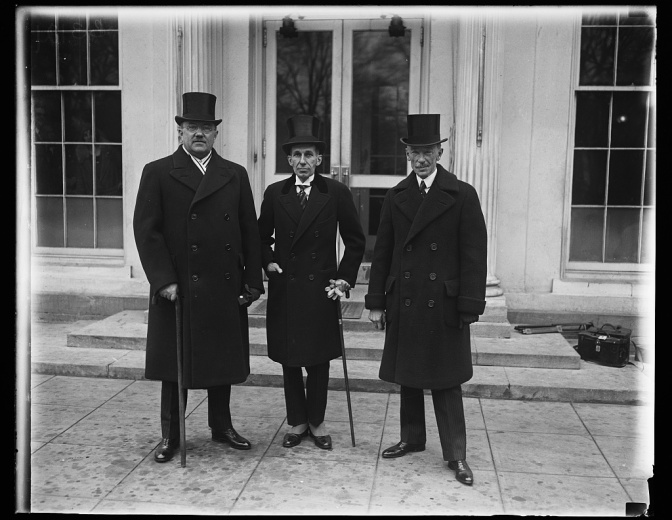 Coolidge receives Canadian delegation: the Minister of Justice, Hon. Ernest Lapointe; Minister from Canada to the US, Vincent Massey; and Prime Minister of Quebec, Hon. A. Taschereau, 1928. Photo credit: Library of Congress.