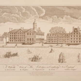 Harvard University as depicted by Paul Revere in 1767.