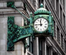 The iconic clock of Marshall Field's beloved department store in Chicago.