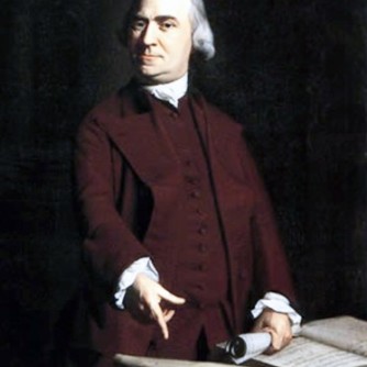 Samuel Adams, the Boston firebrand perhaps more than any other hated by Lord North's government. Here Adams points to the Massachusetts Charter for protection of popular rights.